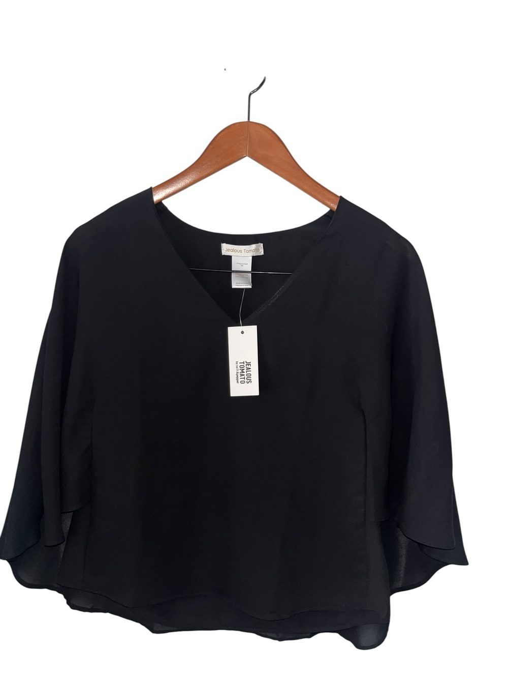 Jealous Tomato Black V-Neck Cape Blouse